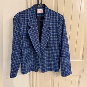 Pendleton vintage 100% pure virgin Wool Blue Houndstooth Blazer, Size 8 Petite